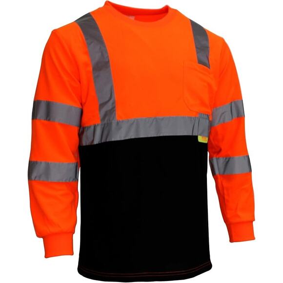 Men's Safety T-Shirt Hi-Viz Long Sleeve Black Orange Reflective Tapes Size 5XL - Picture 1 of 6